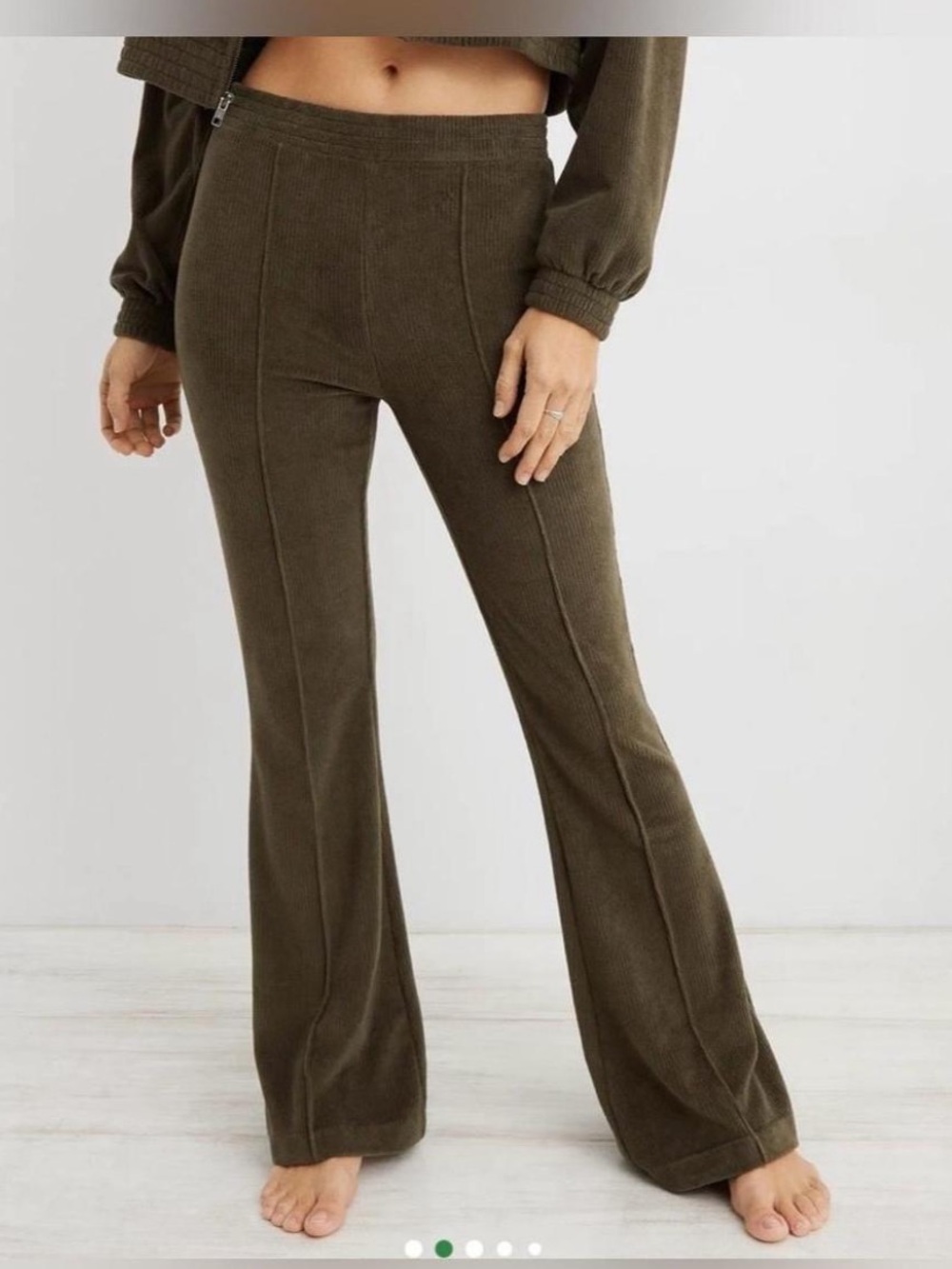 aerie Olive Flared Seam-Front Pants